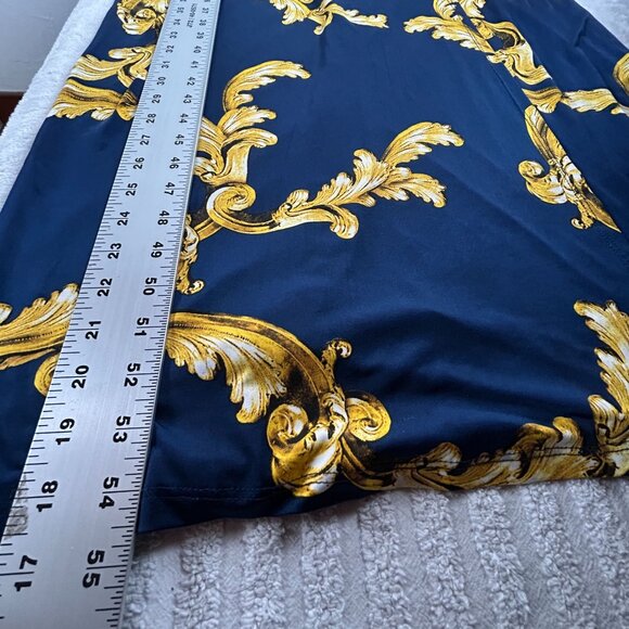Gilli Women Navy Gold Baroque Print Short Sleeve Wrap Maxi Dress Small Tie-Waist - Picture 9 of 9